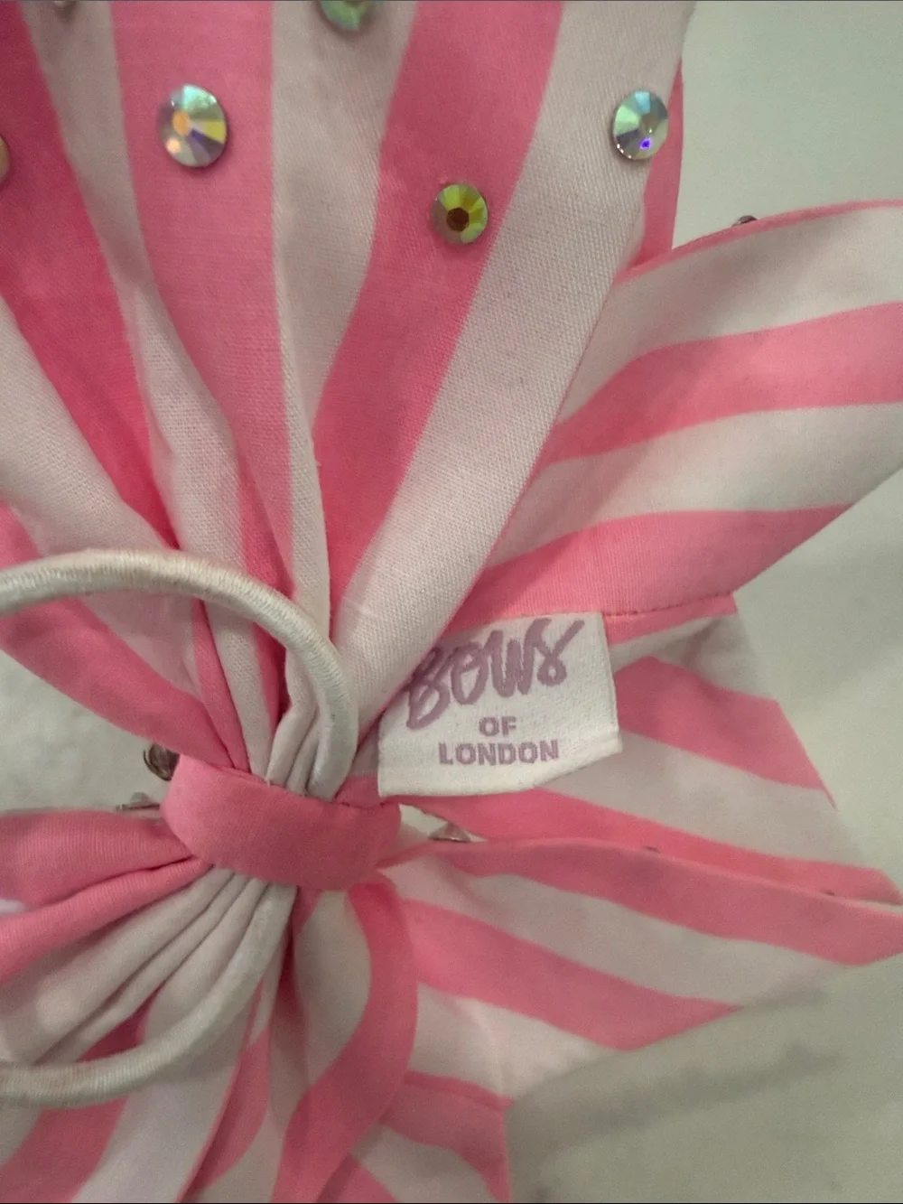 Pink and White Striped Bow by Bows of London